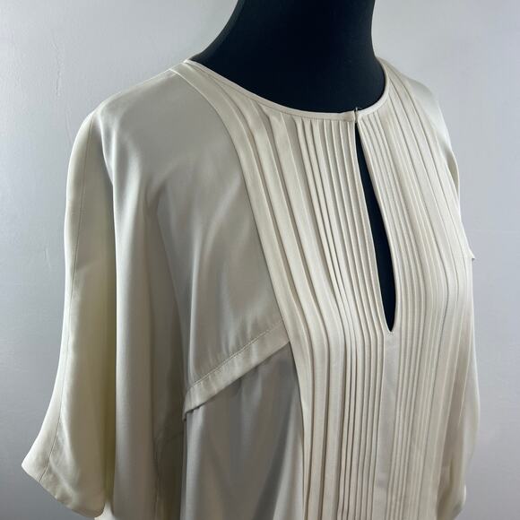 DVF Diane Von Furstenberg Ivory Pleated Blouse Silk Keyhole Neck Size M Medium - Picture 5 of 11